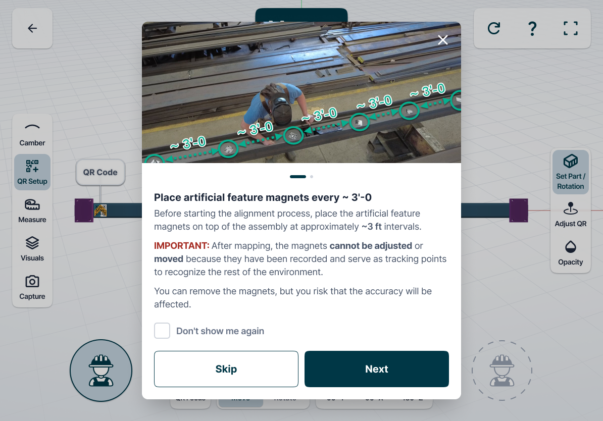 In-app guide for placing feature magnets