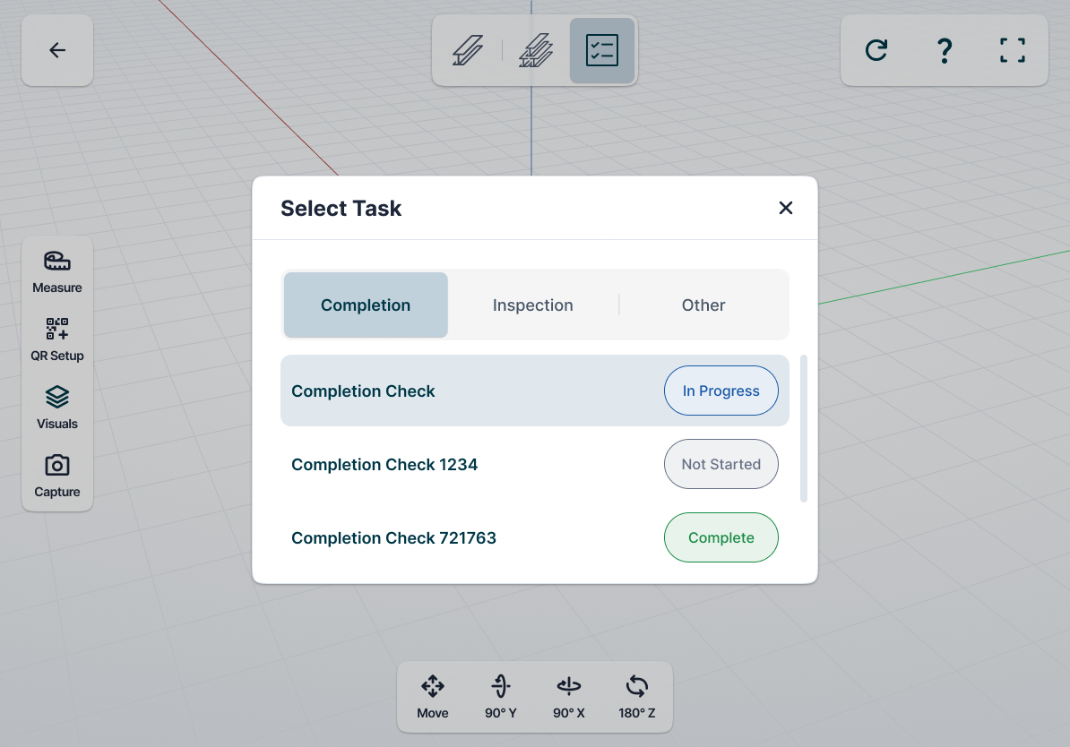Select task screen